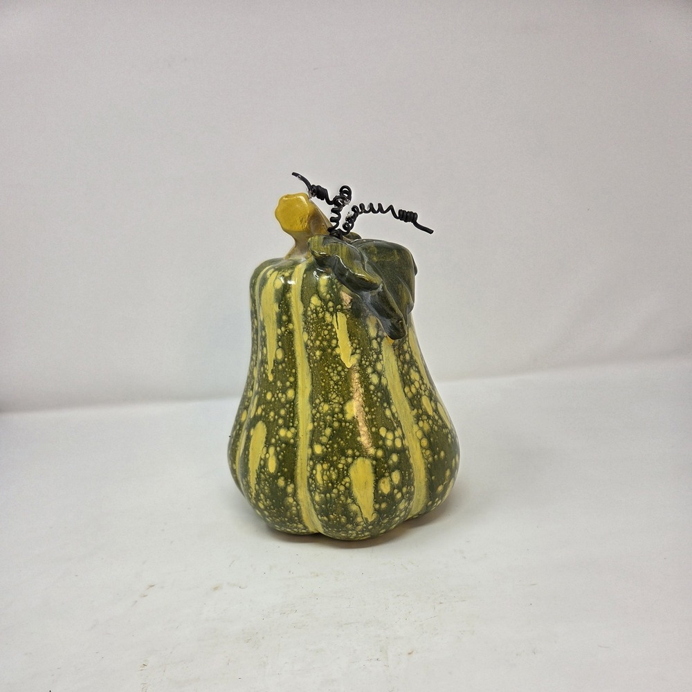 Ceramic Gourd Squash Sculpture 8in Drip Glaze Fall Harvest Decor Wire Vine